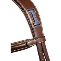 Produktbild von Ikonic Elite Trense mit kombiniertem Reithalfter aus Leder für Warmblut in Braun oder Schwarz