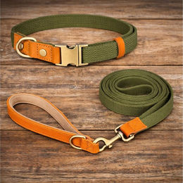 Produktbild von Illes-Laedchen Hundehalsband und Hundeleine Set aus Nylon und Leder für erwachsene Hunde in Grün