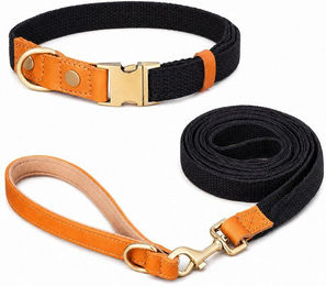 Illes-Laedchen Hundehalsband und Leine Set aus Nylon und Leder in Schwarz – Bild 1 von 4