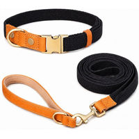 Produktbild von Illes-Laedchen Hundehalsband und Leine Set aus Nylon und Leder in Schwarz