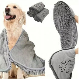 Illes-Laedchen Hundehandtuch aus Mikrofaser Grau 62x23 cm Saugstark und Schnelltrocknend mit Eingrifftaschen für Hunde – Bild 1 von 3
