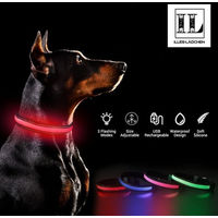 Produktbild von Illes-Laedchen LED Hundehalsband mit Blinklicht wasserdicht und USB wiederaufladbar in Schwarz oder Rot