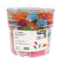 Imac Katzenspielzeug Set mit 96 bunten Spielmäusen aus Filz und Seilschwanz im Topf 5,5 cm – Bild 1 von 1