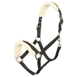 Produktbild von Imperial Riding Classic Fur Pferdehalfter aus Nylon mit Kunstfellpolsterung in Schwarz mit Gold-Details Full Halfter