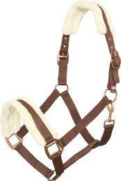 Imperial Riding Classic Fur Pferdehalfter aus Nylon mit Kunstfellpolsterung in Walnuss mit Gold-Details Cob – Bild 1 von 2