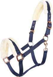 Produktbild von Imperial Riding Classic Fur Pferdehalfter mit Kunstfell für Fohlen aus Nylon in Blau und Gold