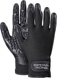 Imperial Riding Deep Clean Pflegehandschuhe im 2er-Set mit Noppenstruktur und Klettverschluss für die Fellpflege, Schwarz – Bild 1 von 3