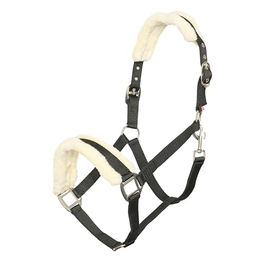 Produktbild von Imperial Riding Halfter Classic Fur aus Nylon mit Kunstfellpolsterung für Ponys in Schwarz mit Gold-Details