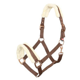 Produktbild von Imperial Riding Halfter Classic Fur Pferdehalfter aus Nylon mit Kunstfellpolsterung in Braun mit Gold-Details