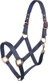 Imperial Riding Halfter Classic Sport aus Nylon mit Neopren-Polsterung und Goldbeschlägen Navy Full – Bild 1 von 2