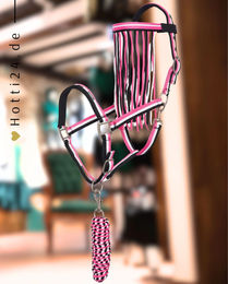 Imperial Riding Halfter mit Fliegenfransen und Strick in Neon Pink aus Nylon – Bild 1 von 1
