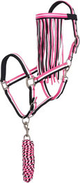 Imperial Riding Halfter-Set für Pferde aus Nylon mit Anbindestrick und Fliegenfransen in Neon Pink, Größe Full – Bild 1 von 4