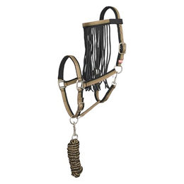 Produktbild von Imperial Riding Halfter-Set mit Anbindestrick und Fliegenfransen aus Polyester in Grün für Warmblut Full