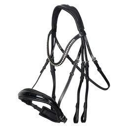 Produktbild von Imperial Riding IRH Fria Kandarenzaum aus Leder mit Schafslederpolsterung Schwarz-Lack-Crystal Cob für Vollblut