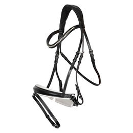 Imperial Riding IRH Fria Trense aus Büffelleder mit Schafslederpolsterung und Strass Stirnband Schwarz-Weiß Full – Bild 1 von 3