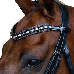 Imperial Riding Maxima Stirnband aus Leder mit Glas-Strasssteinen und Stiftverschluss Weiß-Schwarz Full – Bild 1 von 1