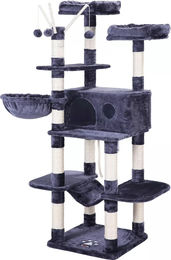 In And OutdoorMatch Luxus-Kratzbaum Garrett für Katzen mit Hängematte und Katzenbett in Grau, 50x50x164cm – Bild 1 von 4