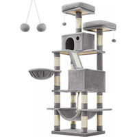 Produktbild von In And OutdoorMatch Luxus-Kratzbaum Kaitlyn für Katzen und Kitten, 168 cm, Grau mit Hängematte aus Plüsch und Sisal