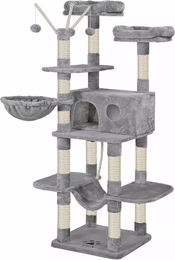 In And OutdoorMatch Luxus-Kratzbaum Terrence für Katzen mit Hängematte und Katzenbett in Hellgrau 50 x 50 x 164 cm – Bild 1 von 3