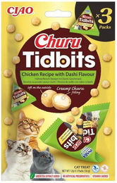 Produktbild von INABA Cat Churu Tidbits Chicken Recipe mit Dashi-Geschmack weiche Leckerlis für Katzen 3x12g