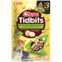 Produktbild von INABA Cat Churu Tidbits Chicken Recipe mit Dashi-Geschmack weiche Leckerlis für Katzen 3x12g