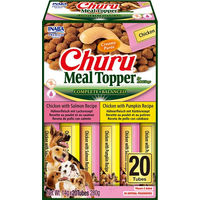 Produktbild von INABA Churu Dog Meal Topper Belohnungssnack für Hunde Huhn mit Lachs und Huhn mit Kürbis getreidefrei 20 x 14g
