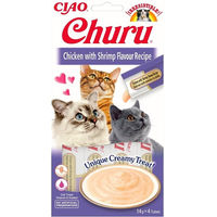 Produktbild von INABA Churu Katzenleckerli Püree Huhn und Garnelen 56 g - 4 x 14 g