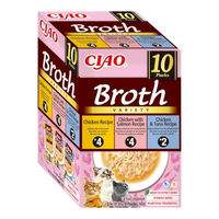 Produktbild von INABA Ciao Broth Katzen Nassfutter mit Hühnerbrühe und Fleischstreifen Huhn Lachs Thunfisch getreidefrei 400 g
