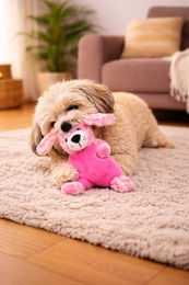Interaktives Flamingo Hundespielzeug Roza aus weichem Plüsch in Rosa mit Squeaker und Knistergeräusch – Bild 1 von 3