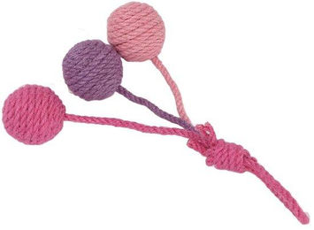 Interaktives Katzen-Spielzeug aus Sisal mit hängenden Bällen in Rosa und Lila – Bild 1 von 1