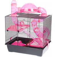 Produktbild von Interzoo Rocky + Terrace Hamsterkäfig für Hamster Meerschweinchen und Mäuse aus Kunststoff Rosa Schwarz 42 cm