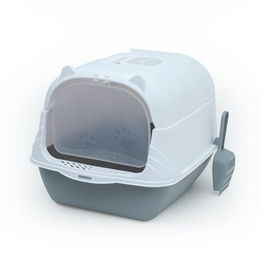 Intirilife Katzentoilette mit Deckel und Schaufel Haubentoilette Grau-Weiß – Bild 1 von 5