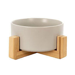 Intirilife Keramik-Futternapf mit Bambusgestell für Hunde und Katzen in Grau 800 ml - 0,8 l – Bild 1 von 4