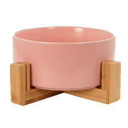 Intirilife Keramik Futternapf mit Bambusgestell für Hunde und Katzen in Pink - 0,8 l – Bild 1 von 9