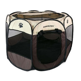 Intirilife Laufstall für Hunde und Katzen aus Oxford-Gewebe Braun 77 x 58 cm faltbar mit Tragetasche – Bild 1 von 5