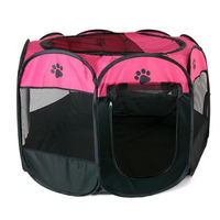 Produktbild von Intirilife Laufstall für Hunde und Katzen aus Oxford-Gewebe in Pink mit Pfoten-Design, faltbar, 77 x 58 cm