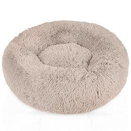 INTIRILIFE Plüsch Hundebett und Katzenbett in Beige Durchmesser 60 cm mit rutschfester Unterseite - 60 cm – Bild 1 von 4