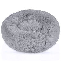 Produktbild von INTIRILIFE Plüsch Hundebett und Katzenbett in Hellgrau mit rutschfester Unterseite Durchmesser 60 cm - 60 cm