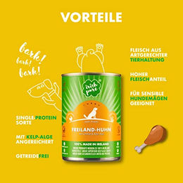 Irish Pure Premium Hund Nassfutter Huhn Getreidefrei Monoprotein Sensitive 12x 390g - 12 x 390 g – Bild 1 von 4
