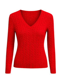 Produktbild von Isabell Werth Damen Pullover mit V-Ausschnitt aus Wolle in Rot