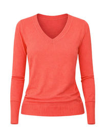 Produktbild von Isabell Werth Pullover mit V-Ausschnitt und Mandarin-Kragen aus Wolle in Rot