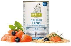 Produktbild von isegrim RIVER Hundefutter Nassfutter Lachs mit Hirse, Blaubeeren & Wildkräutern Stückchen in Sauce 12 x 800 g - 12 x 800 g