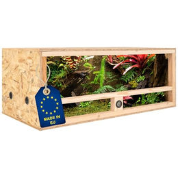 ITA Holz Terrarium 100x50x40 cm aus FSC zertifiziertem OSB-3 Holz mit Seitenbelüftung und integriertem Hygrometer für Reptilien, Schlangen und Amphibien – Bild 1 von 6