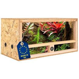 ITA Holz Terrarium 80x40x40 cm aus FSC zertifiziertem OSB-3 Holz mit Seitenbelüftung und integriertem Hygrometer für Reptilien, Schlangen und Amphibien – Bild 1 von 6