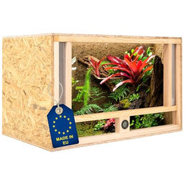 ITA Holz Terrarium 80x50x50 cm aus FSC zertifiziertem OSB-3 Holz mit Frontbelüftung und integriertem Hygrometer für Reptilien, Schlangen und Amphibien in Braun – Bild 1 von 6