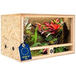 ITA Holz Terrarium 80x50x50 cm aus FSC zertifiziertem OSB-3 Holz mit Seitenbelüftung und integriertem Hygrometer für Reptilien, Schlangen und Amphibien – Bild 1 von 6