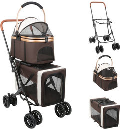 JEOBEST Hundebuggy Doppelkorb-Hundewagen, Haustierwagen, Haustier Transportwagen, (Faltbarer, Abnehmbaren, 360° Lenkräder + Fußbremse)Belüftungsnetz – Bild 1 von 5