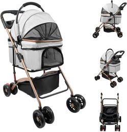 JEOBEST Hundebuggy Hundewagen, Hundebuggy klappbar, Haustier Transportwagen, (360° Gummiräder)mit Ablagekorb,Netzfenstern,Getränkehalter – Bild 1 von 5