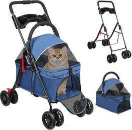 JEOBEST Hundebuggy Tragbarer Faltbar Hund Kinderwagen, Haustier Transportwagen, (360° Verschleißfeste Gummiräder, Netzfenstern)für Kleine Hunde & Katz – Bild 1 von 5