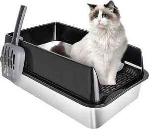 Produktbild von JEOBEST Katzentoilette Katzenklo Edelstahl L, Offene Katzenklo, Nicht klebrig, mit Pedals und Schaufel, Geruchsfrei und langlebig
